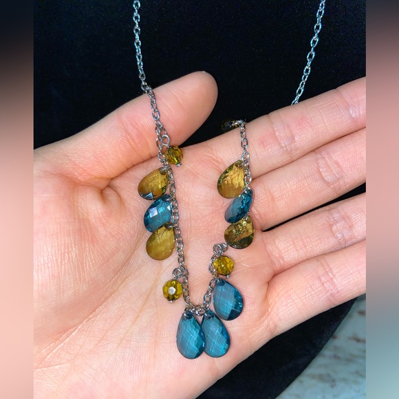 Blue and Green Gemstone Drops Necklace - Picture 2 of 4
